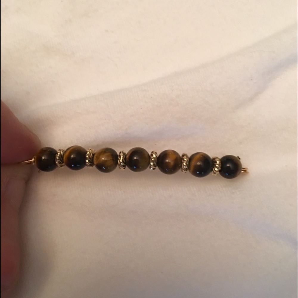 Vintage Tigers Eye 👁 Brooch 14K Gold